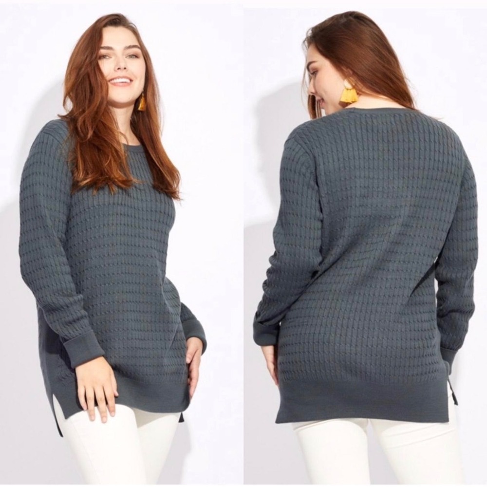 Pact Cable Knit Sweater Women XL Gray Jumper Organic Cotton Crewneck Tunic‎